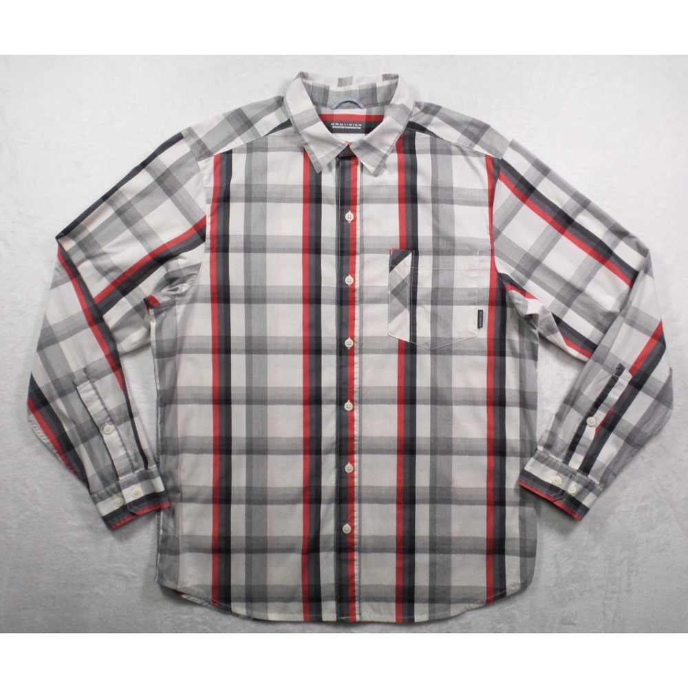 Columbia Shirt Mens Size M White Plaid Button Up Long Sleeve Omni-Wick Advanced